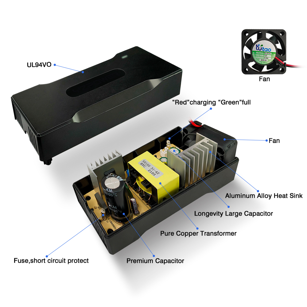 36V Lithium-Blei-Säure-LiFePO4 42V 43,5V 2A 3A Batterieladegerät